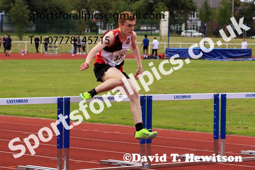 Mens under-17s 400 metres hurdles, 2023 Northern Under-13s, Under-15s and Under-17s, Middlesbrough.  Photo: David T. Hewitson/Sports for All Pics